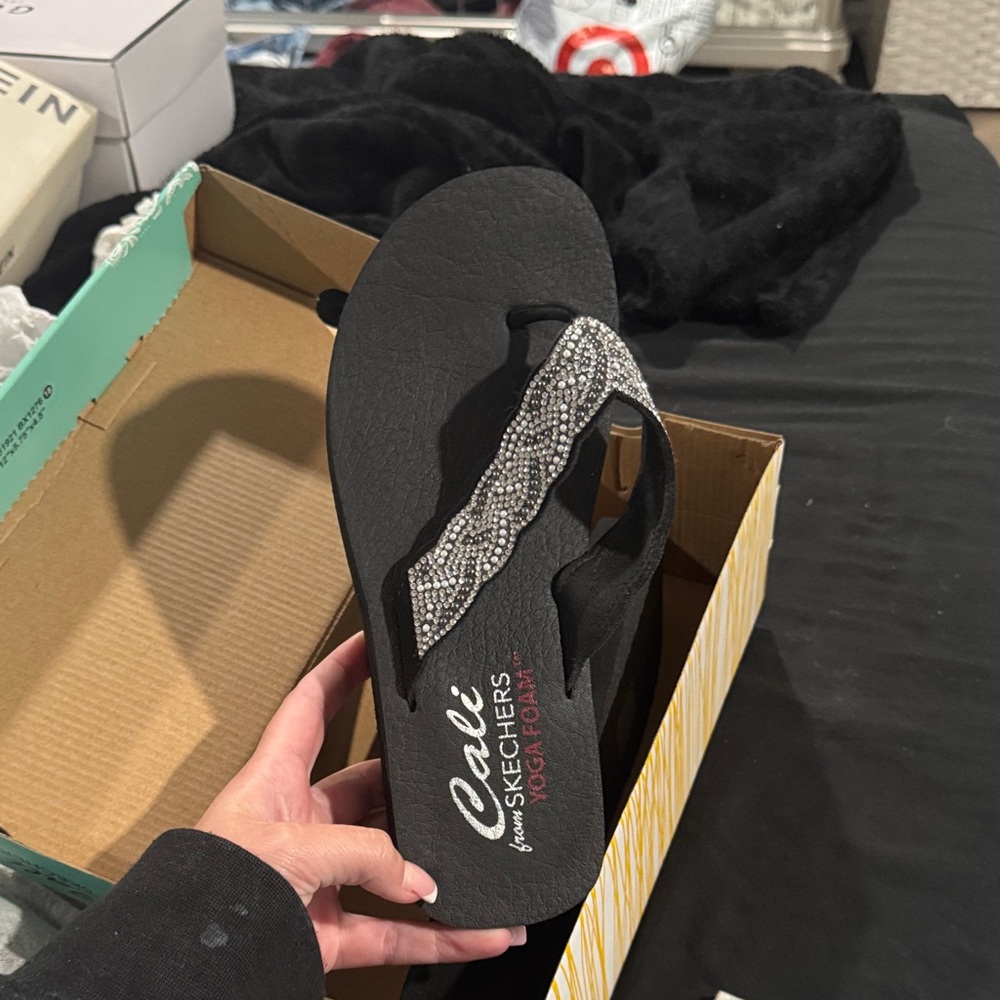 Black Beaded Flip-Flop Cali By Sketchers